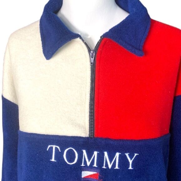 Vintage 90s Y2K Tommy Sports Colour Block Fleece 3/4 Zip Warm Fall Pullover - Picture 3 of 8